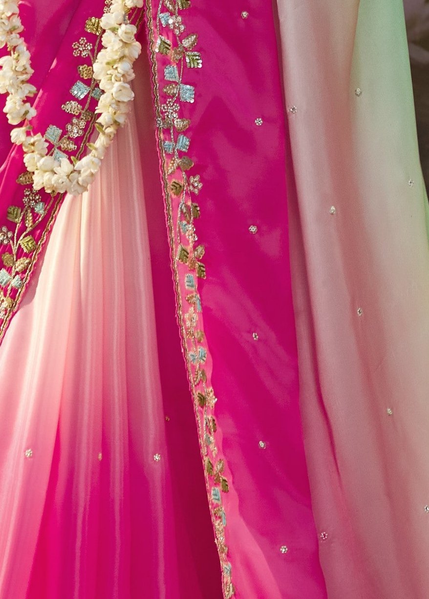 Dual Shade Tissue Silk Saree With Embroidered Designer Blouse