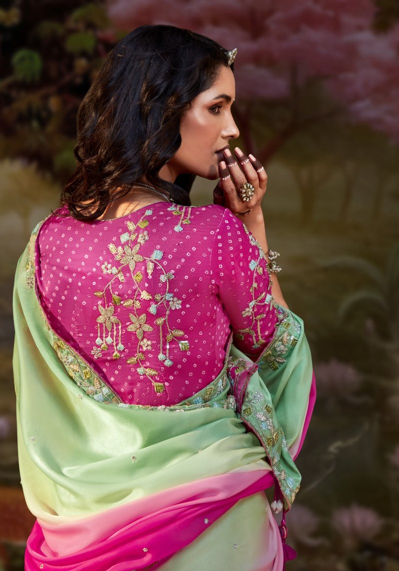 Dual Shade Tissue Silk Saree With Embroidered Designer Blouse