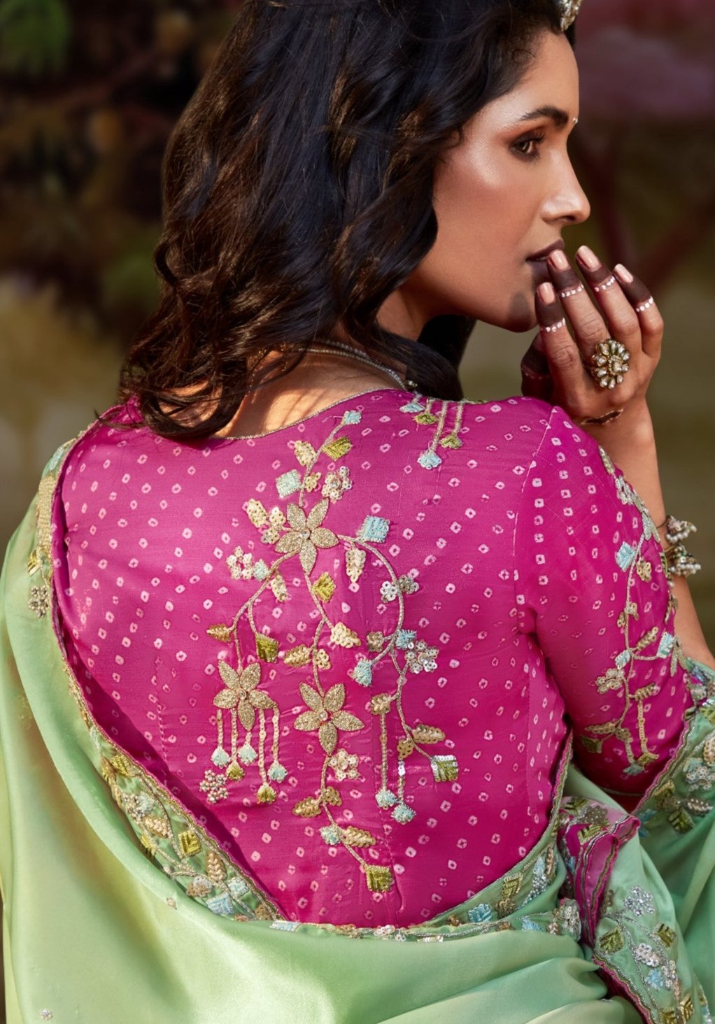 Dual Shade Tissue Silk Saree With Embroidered Designer Blouse