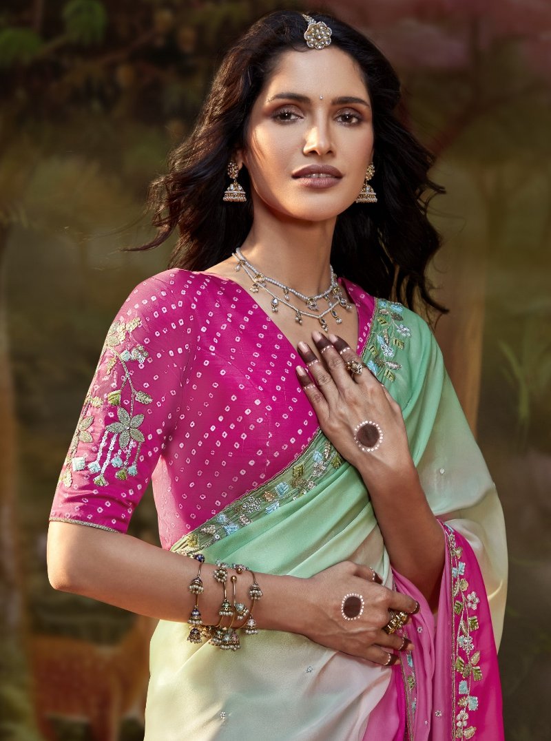Dual Shade Silk Saree With Embroidered Designer Blouse