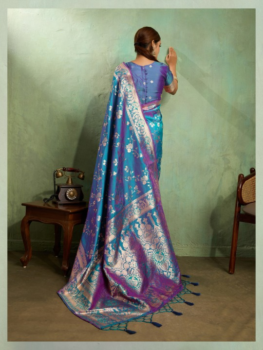 Greyish Blue Dual Shade Woven Silk Saree
