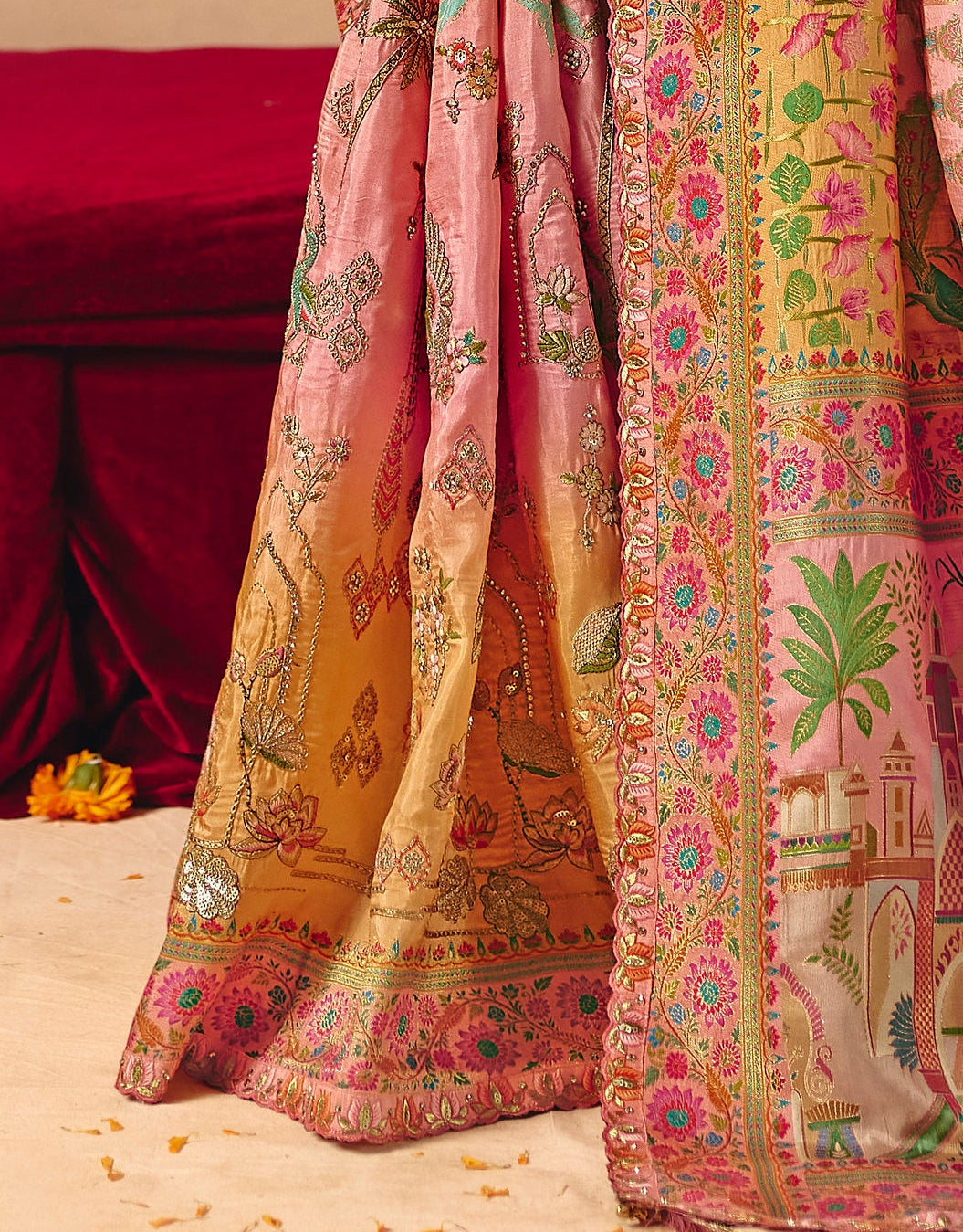Blush Pink & Beige Woven Banarasi Silk Saree