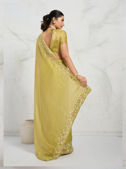 Olive Green Tissue Silk Saree
