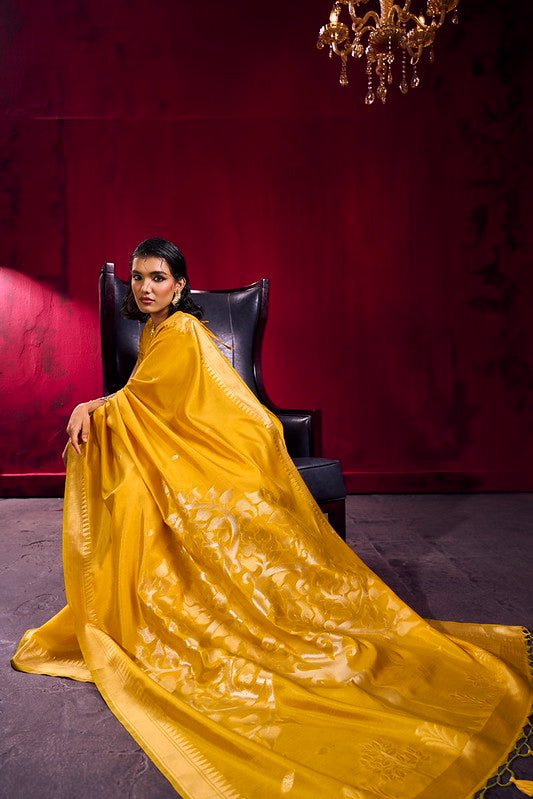STORI Mustard Yellow Soft Silk Saree