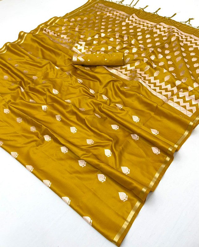 Yellow Handloom Woven Satin Silk Saree