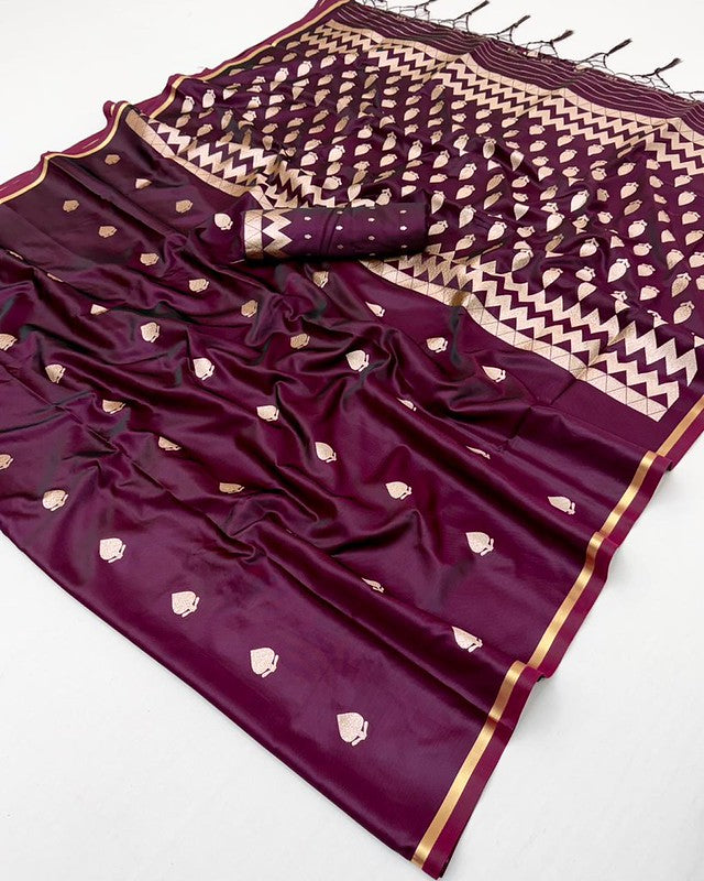 Deep Wine Satin Silk Saree