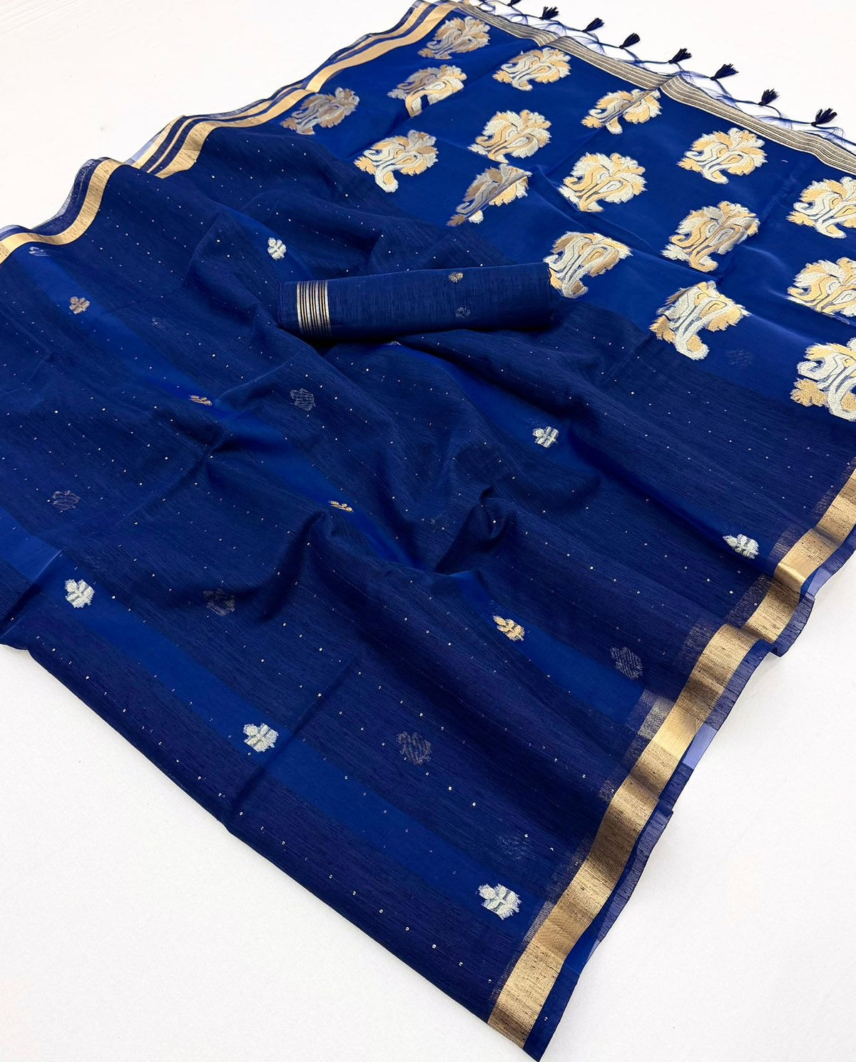 STORI Navy Blue Munga Silk Saree