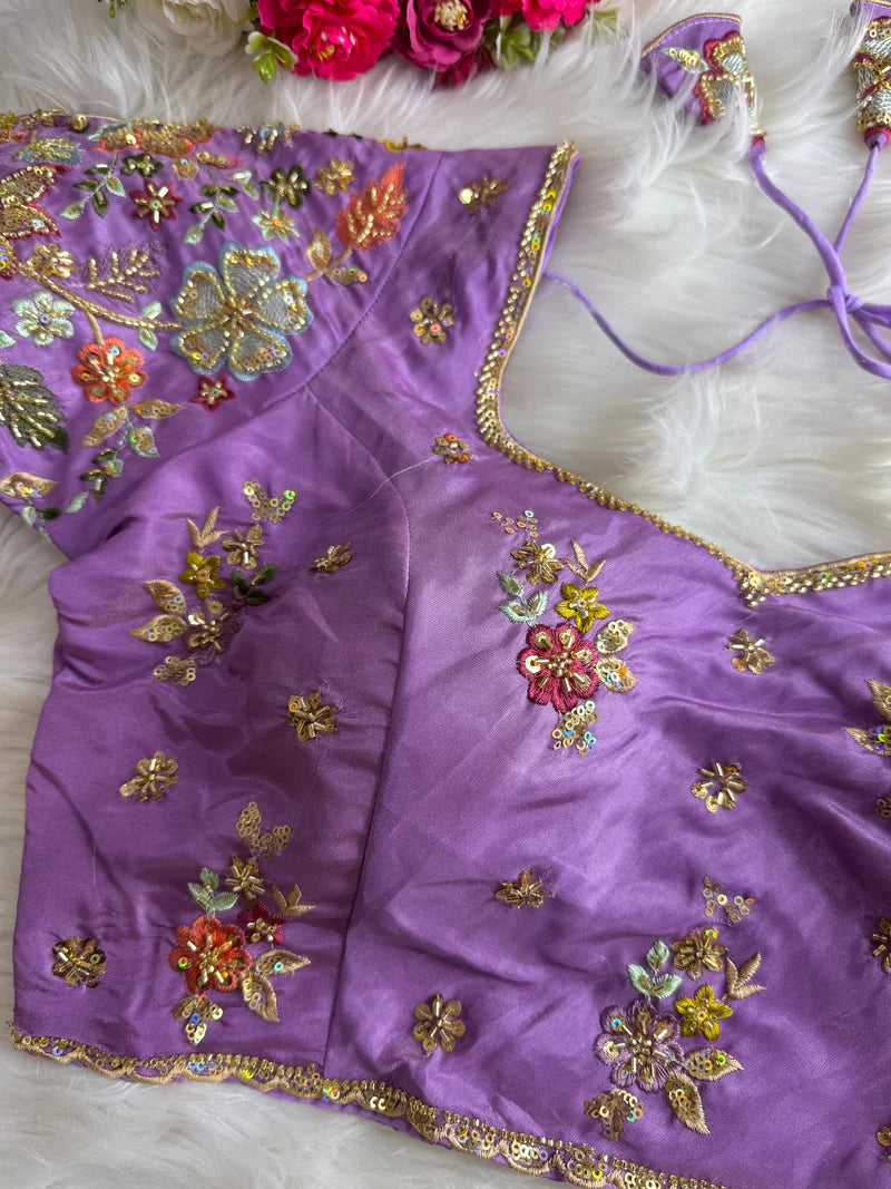 Pastel Shades Soft Silk Blouse With Hand Embroidery