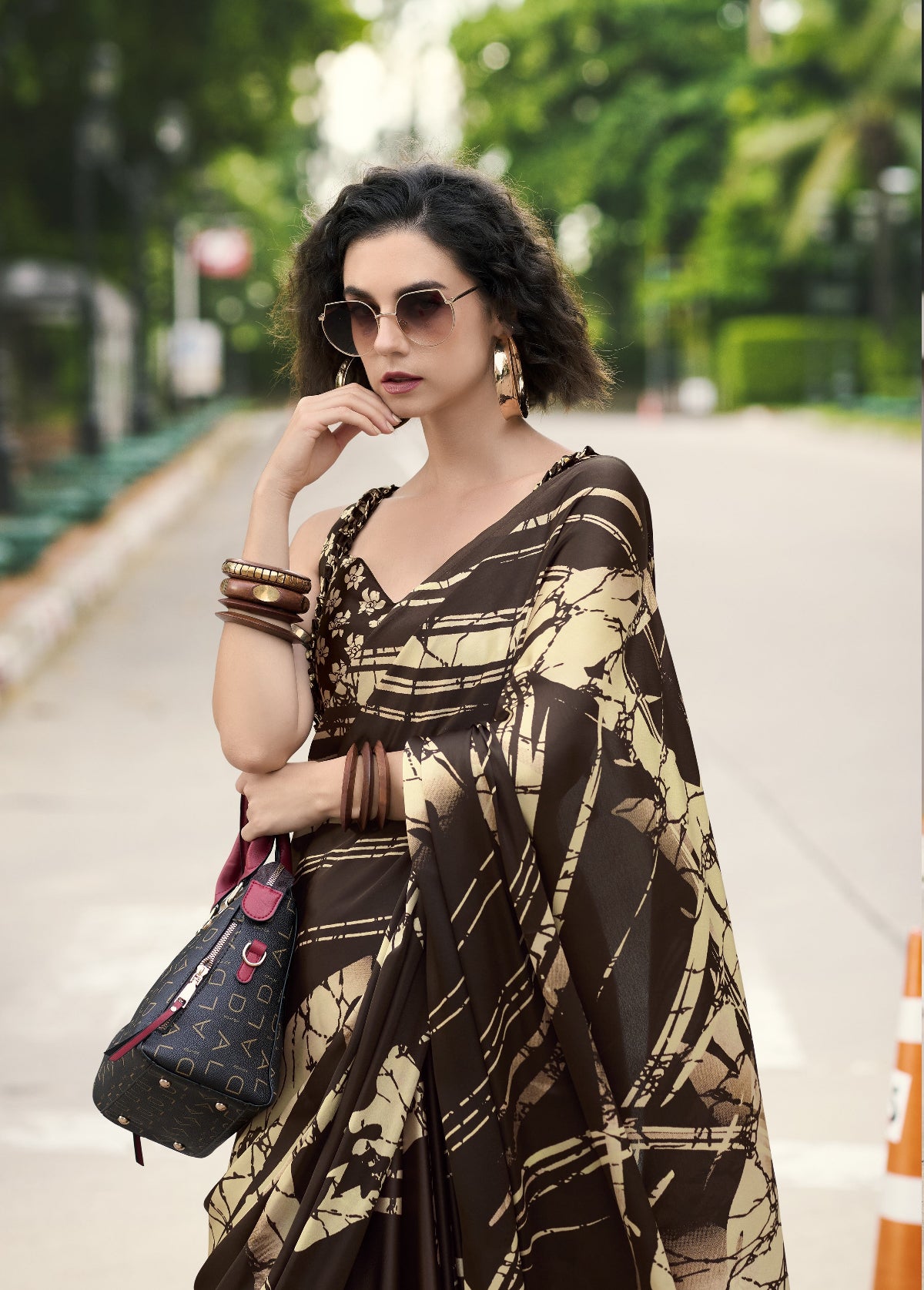 Buy Brown Sattin Silk Sarees Online-STORI