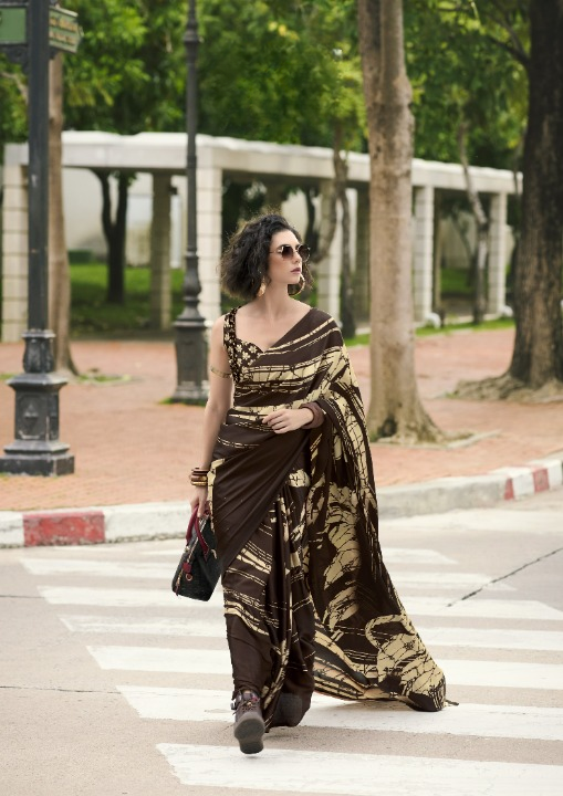 Buy Brown Sattin Silk Sarees Online-STORI