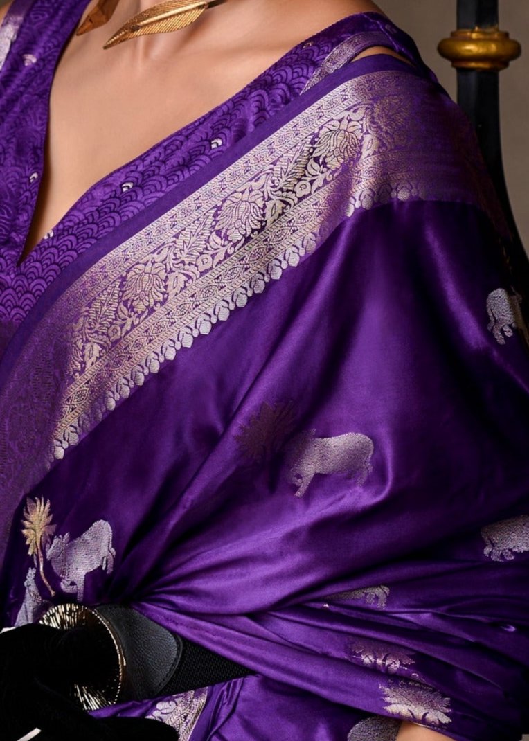 Deep Purple Woven Satin Silk Saree