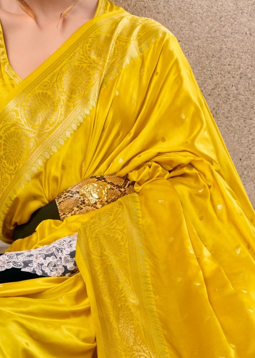 Vibrant Yellow Woven Satin Silk Banarasi Saree