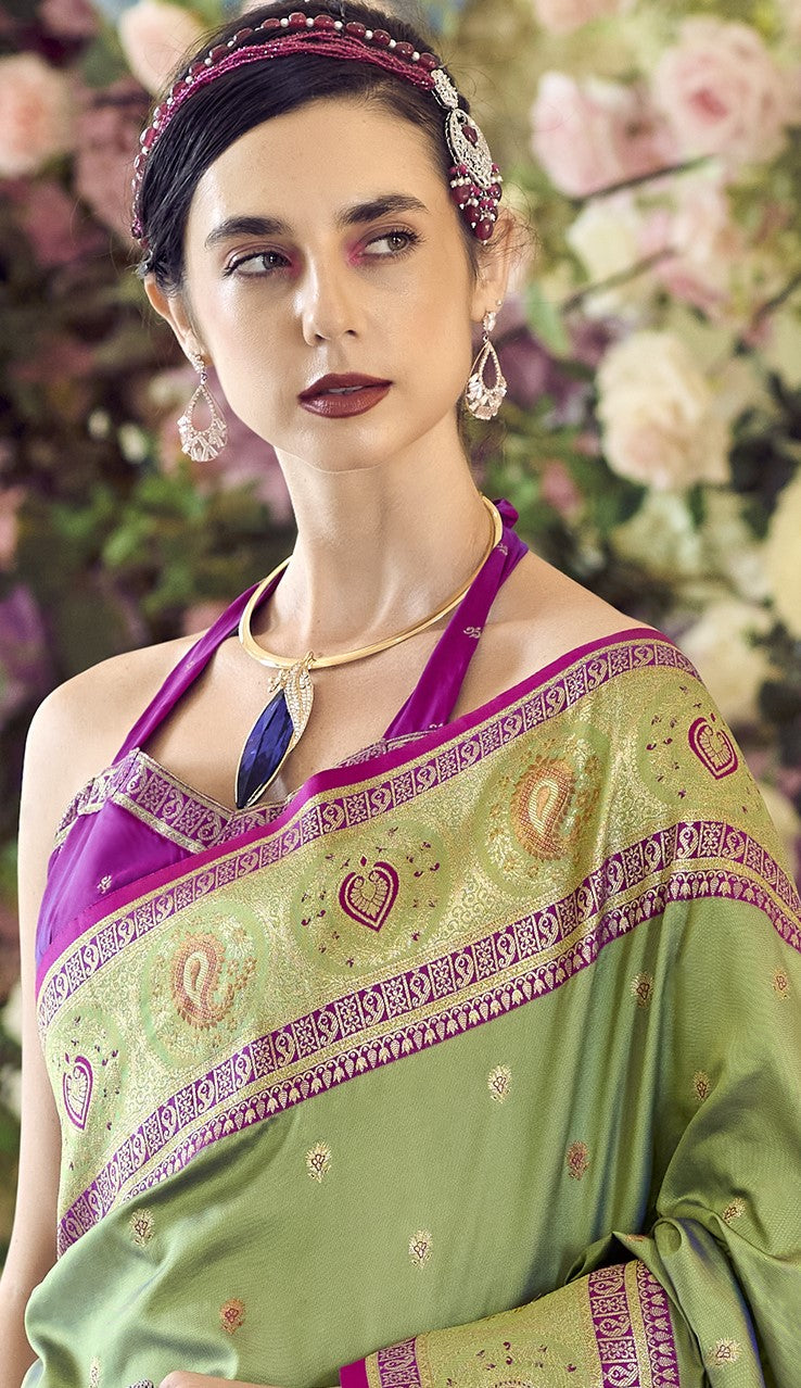 Green Banarasi Saree Shop Online-STORI