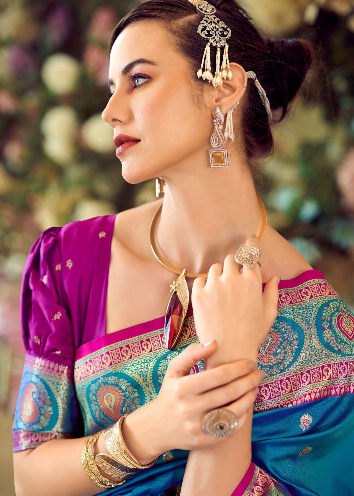 Rama Blue Banarasi Saree Shop Online-STORI