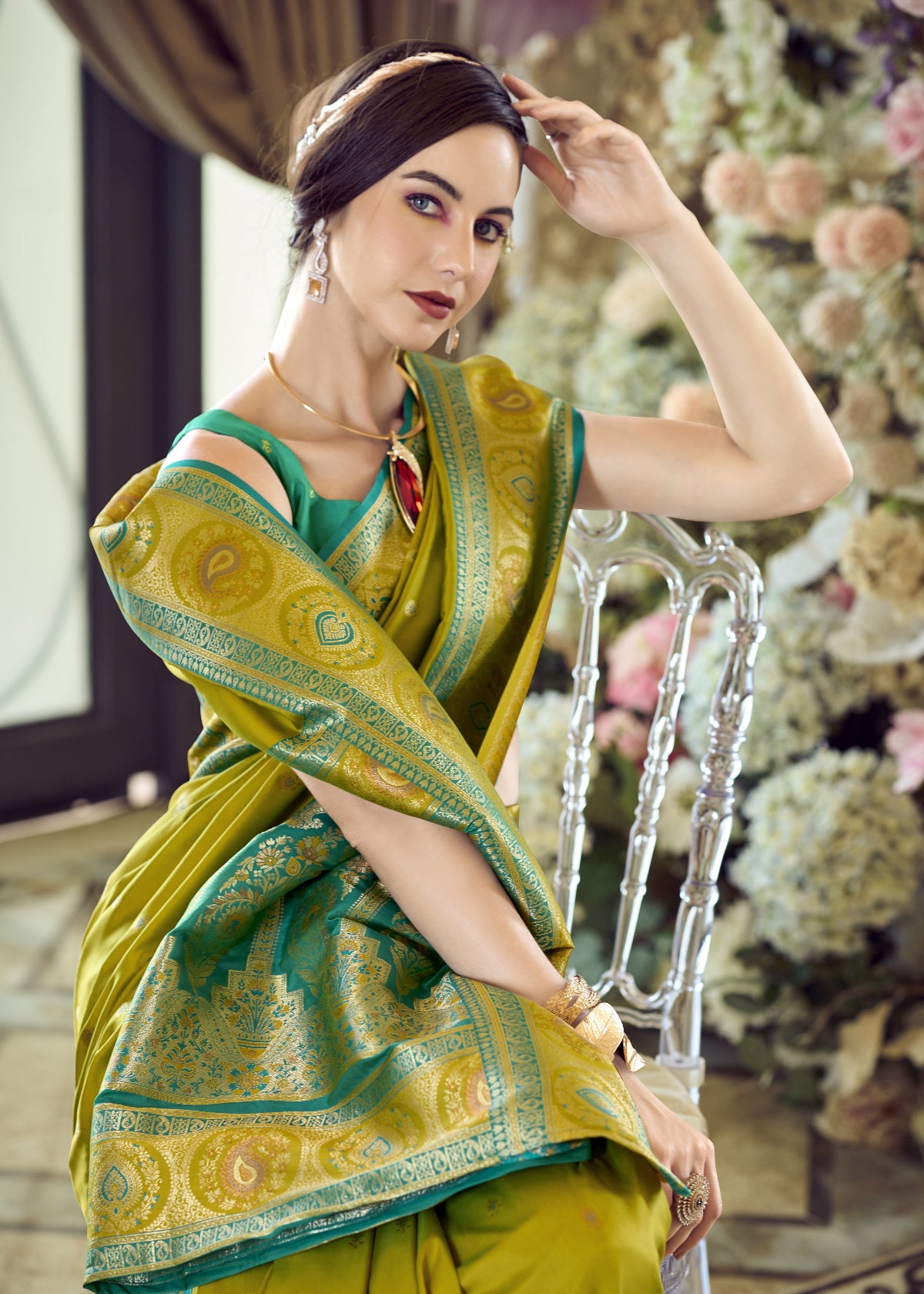 Green Banarasi Saree Shop Online-STORI