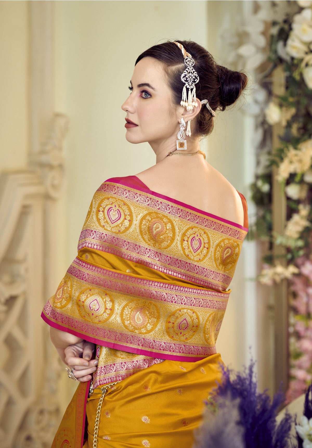 Yellow Banarasi Saree Shop Online-STORI