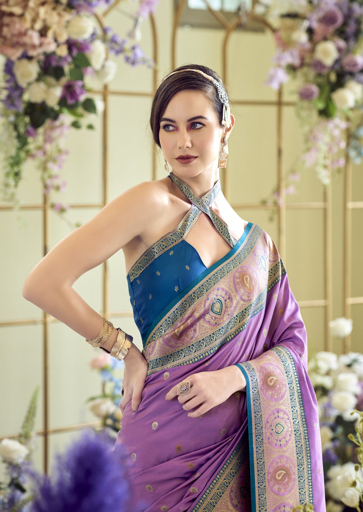 Purple Banarasi Saree Shop Online-STORI