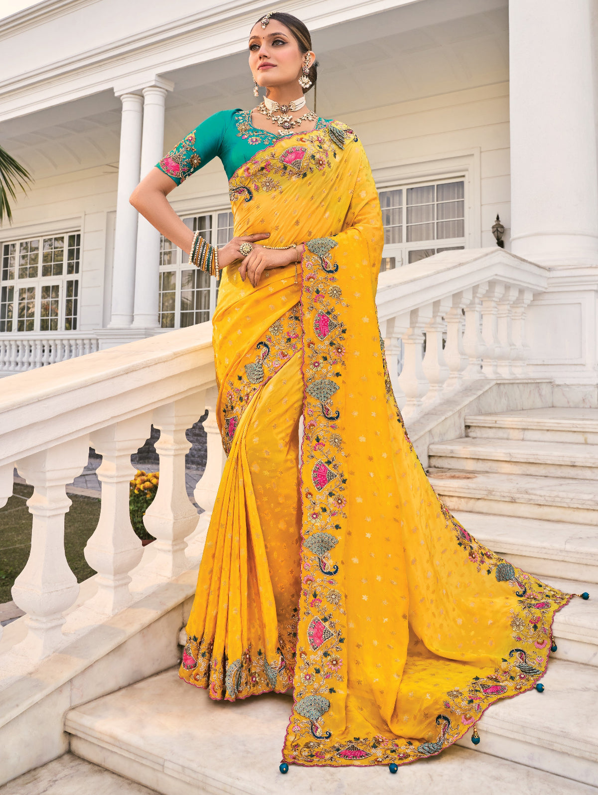 Shop Yellow Bridal Banarasi Silk Saree Online-STORI