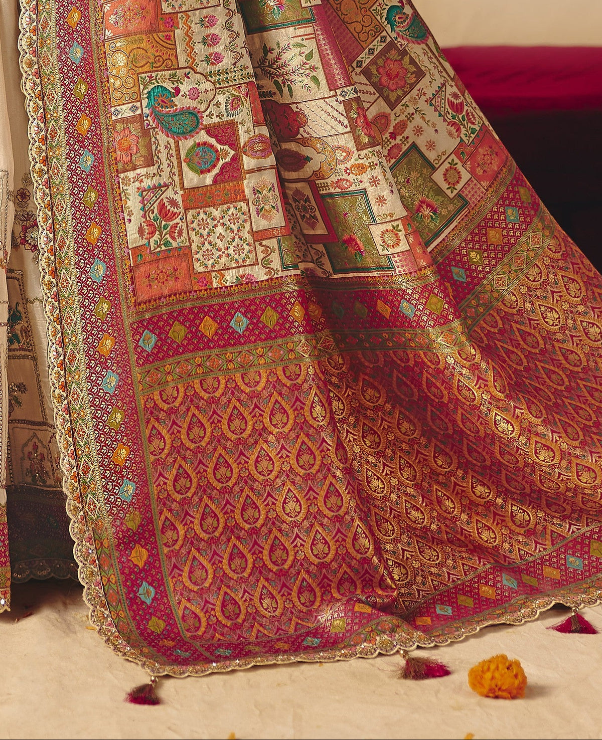 STORI Off White Woven Banarasi Silk Saree