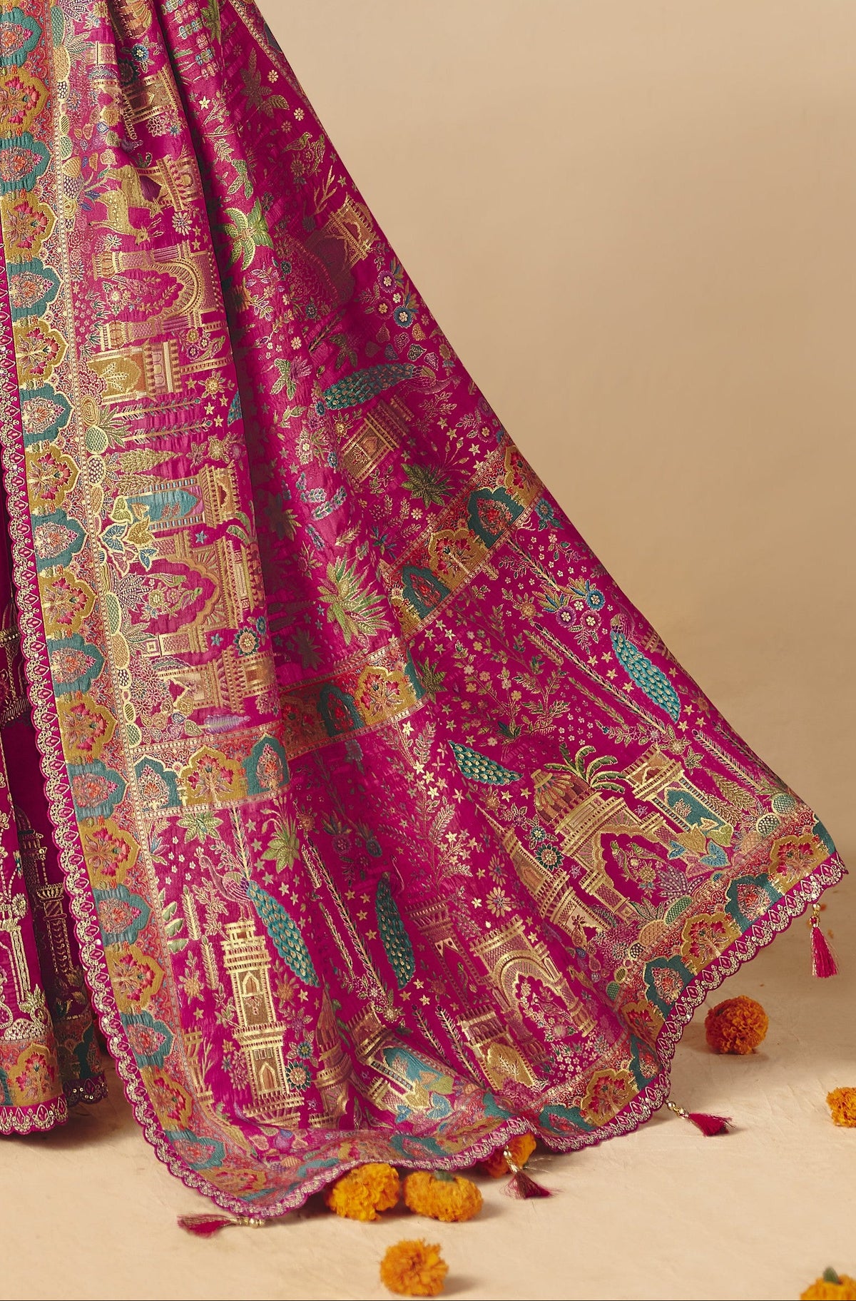 STORI Megenta Pink Woven Banarasi Silk Saree