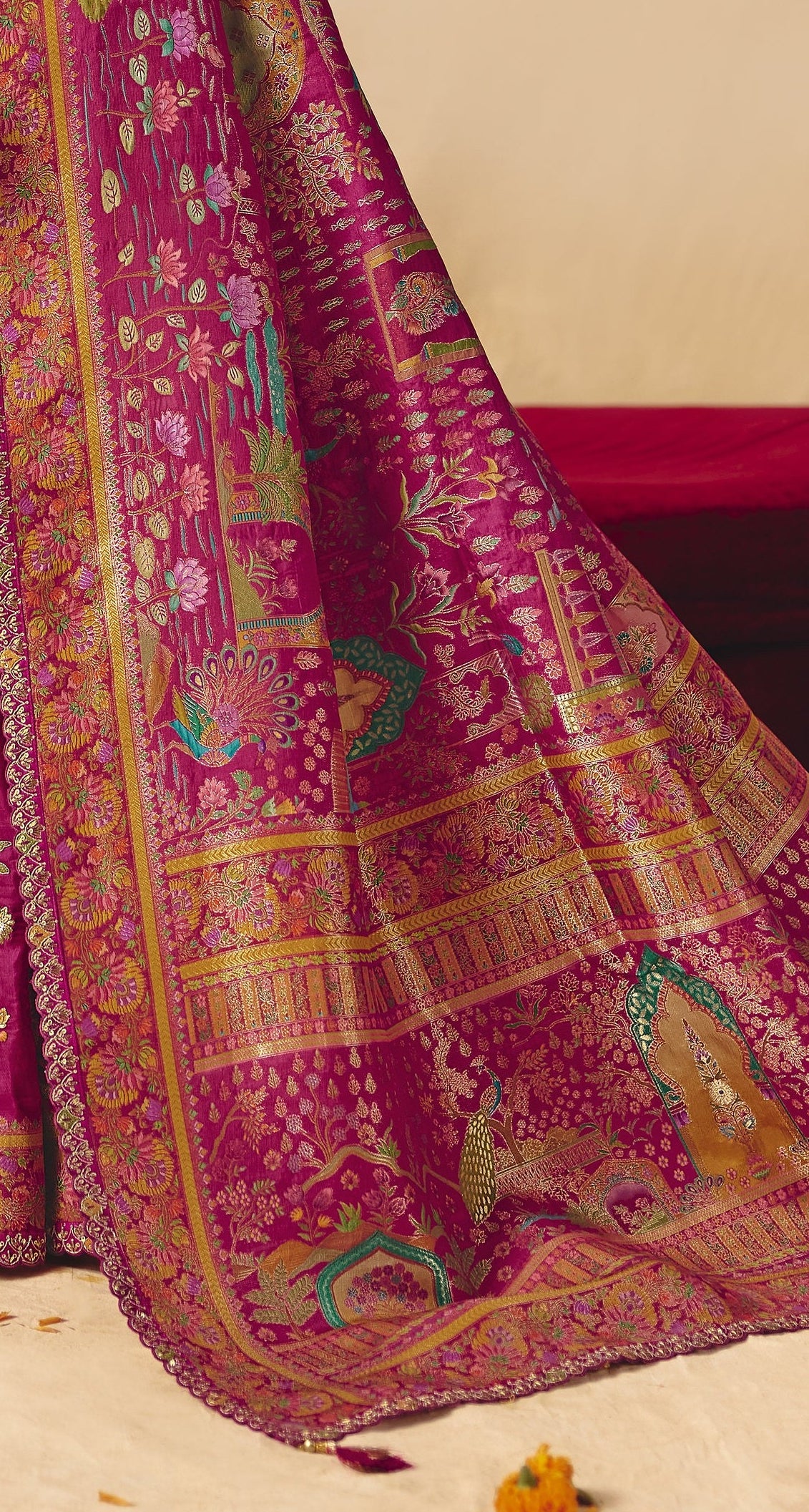 STORI Rani Pink Woven Banarasi Silk Saree