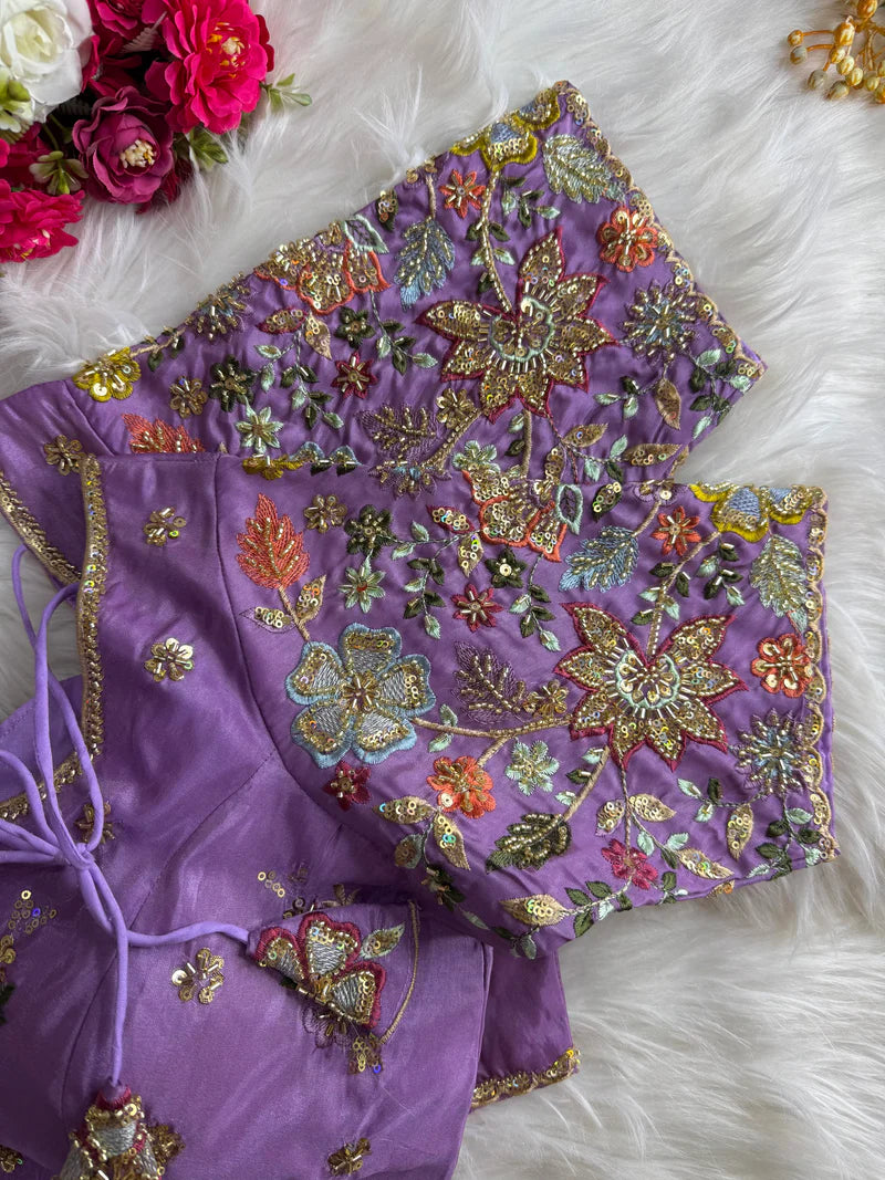 Pastel Shades Soft Silk Blouse With Hand Embroidery