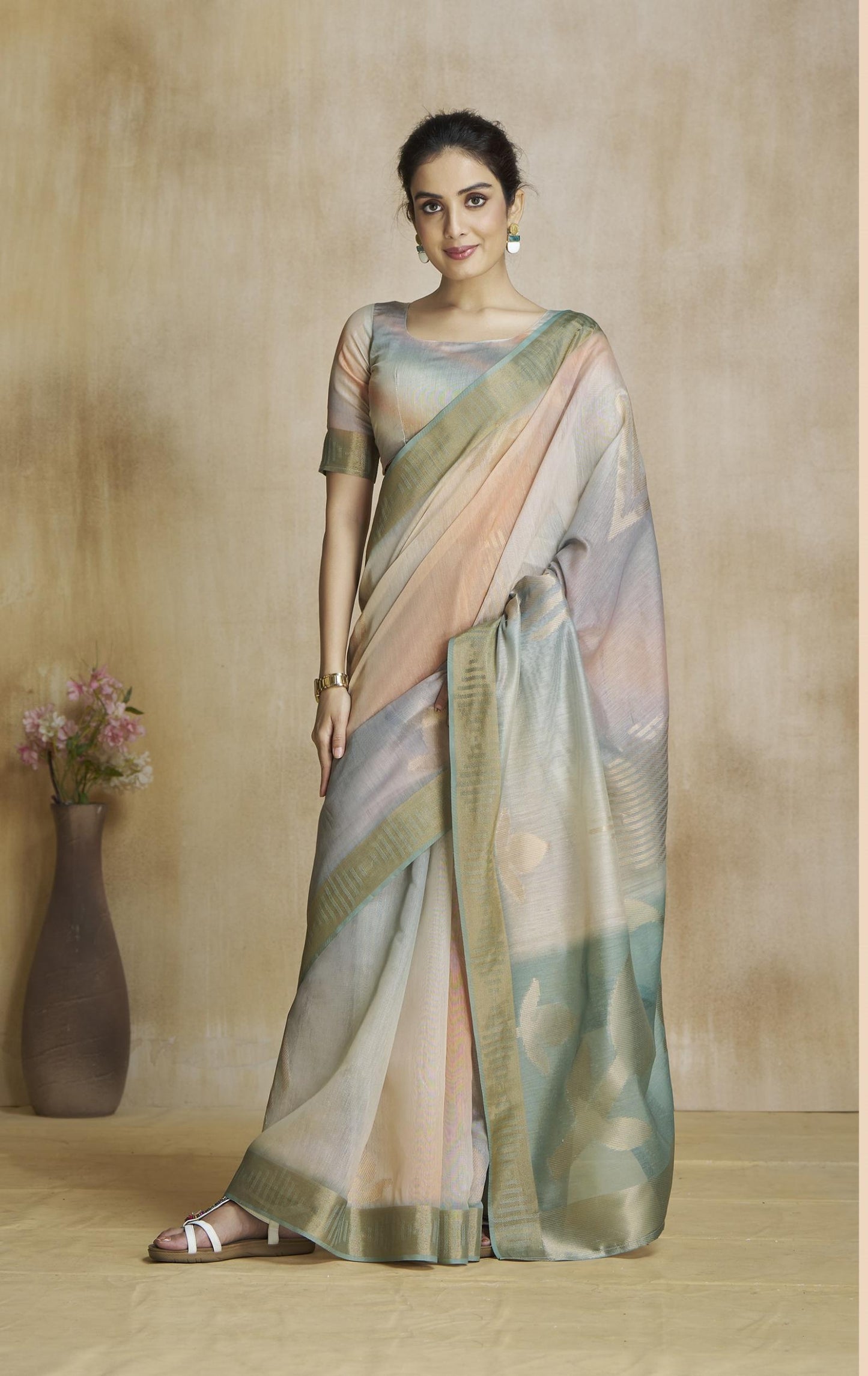 Oceanfoam Green Multicolor Silk Saree