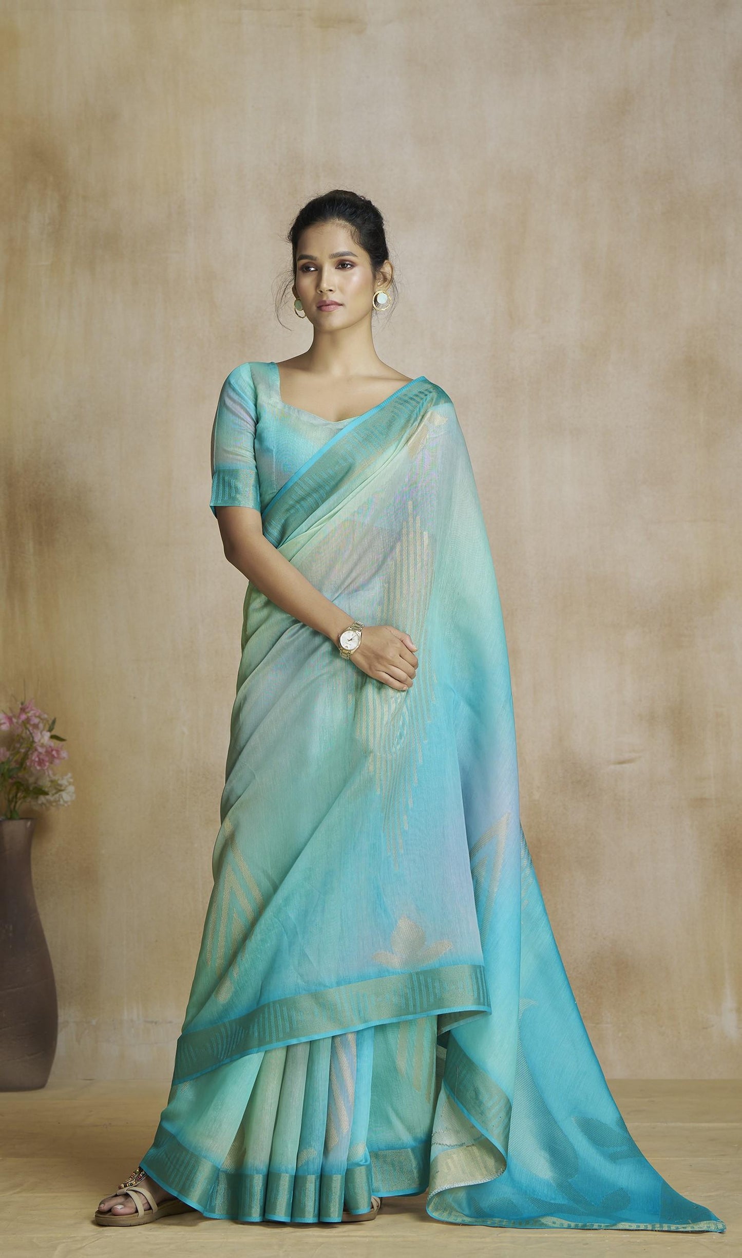 Oceanfoam Seagreen Multicolor Silk Saree