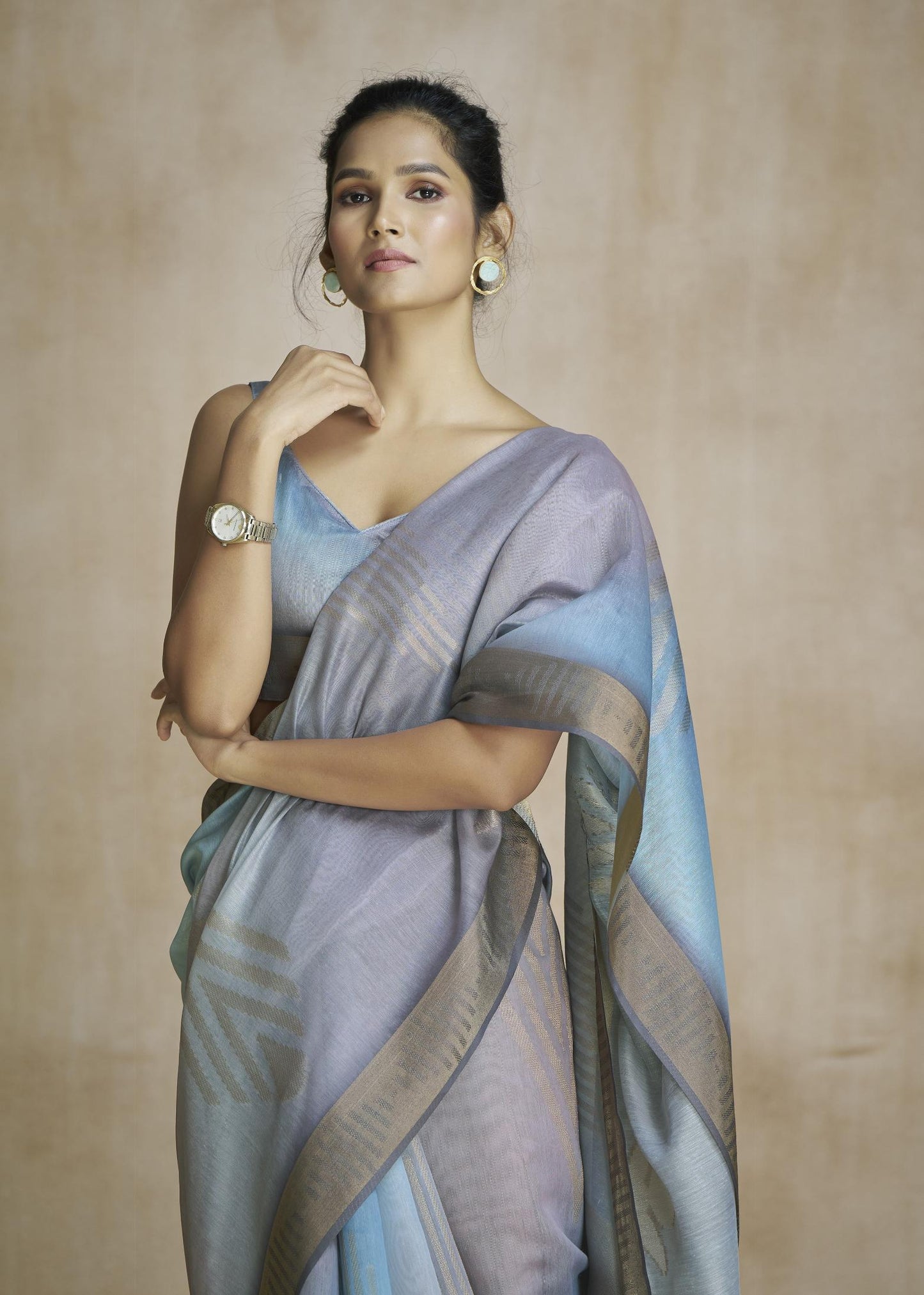 Oceanfoam Grey Multicolor Silk Saree