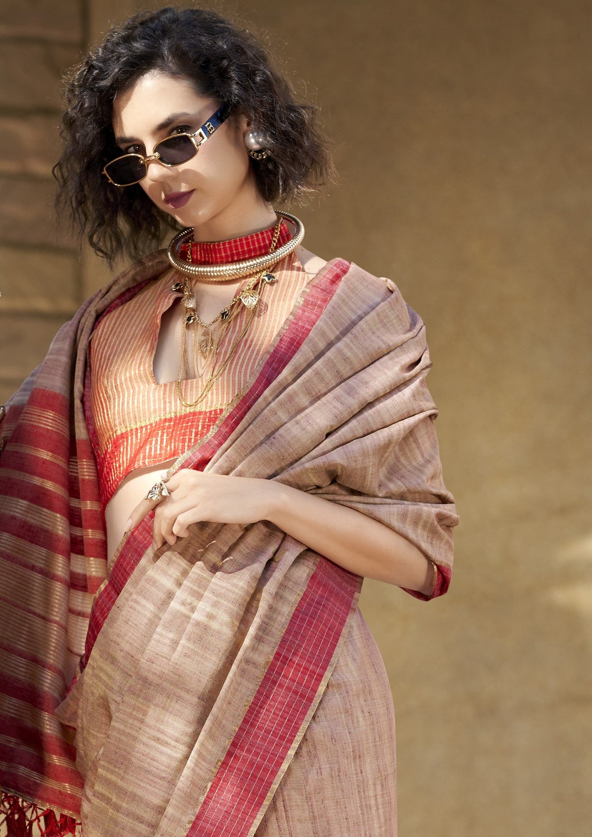 Shop Mauve Beige Handloom Silk Sarees Online in India & USA - STORI