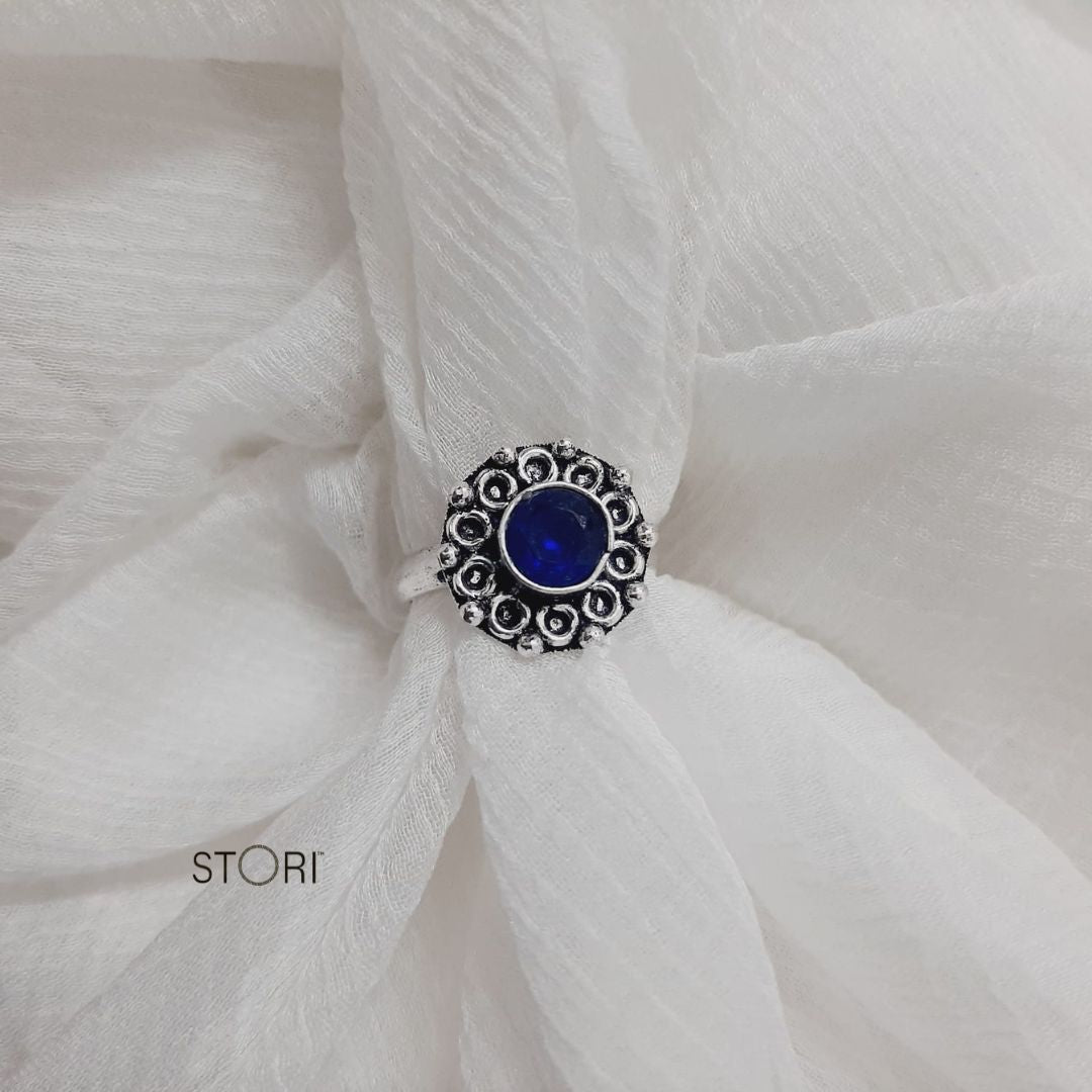 Blue Women's Oxidised Silver Ring - STORI