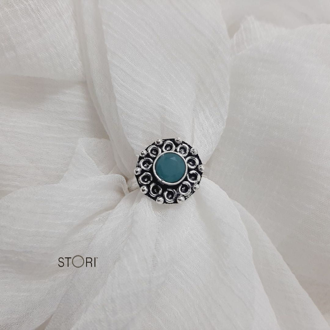 Blue Women's Oxidised Silver Ring - STORI