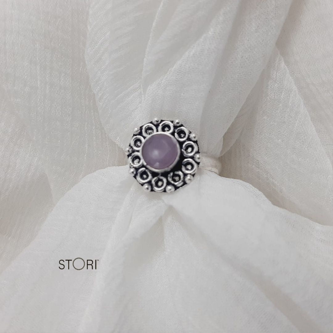 Pink Women's Oxidised Silver Ring - STORI