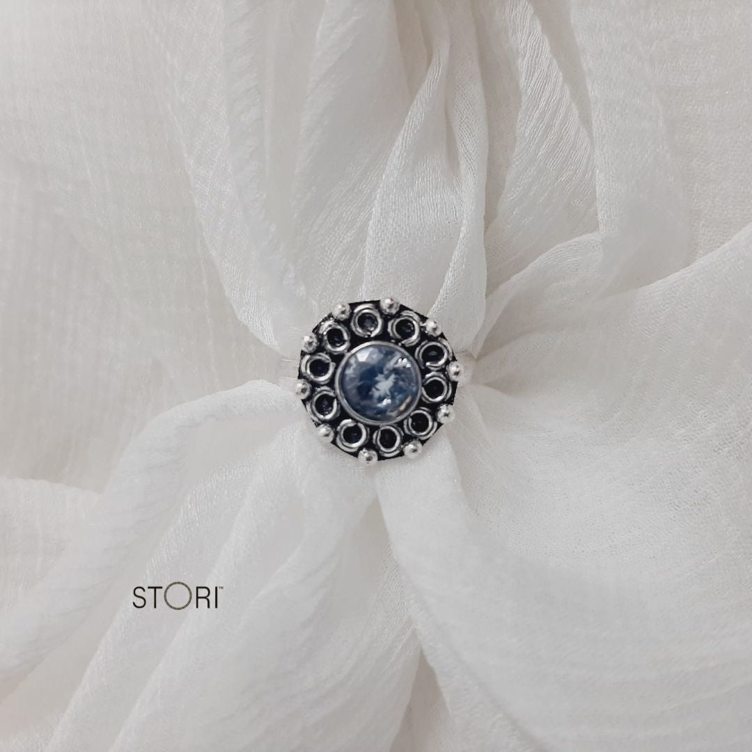 White Women's Oxidised Silver Ring - STORI