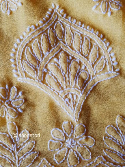 Adila Yellow Short Georgette Chikankari Kurti With Bell Sleeves