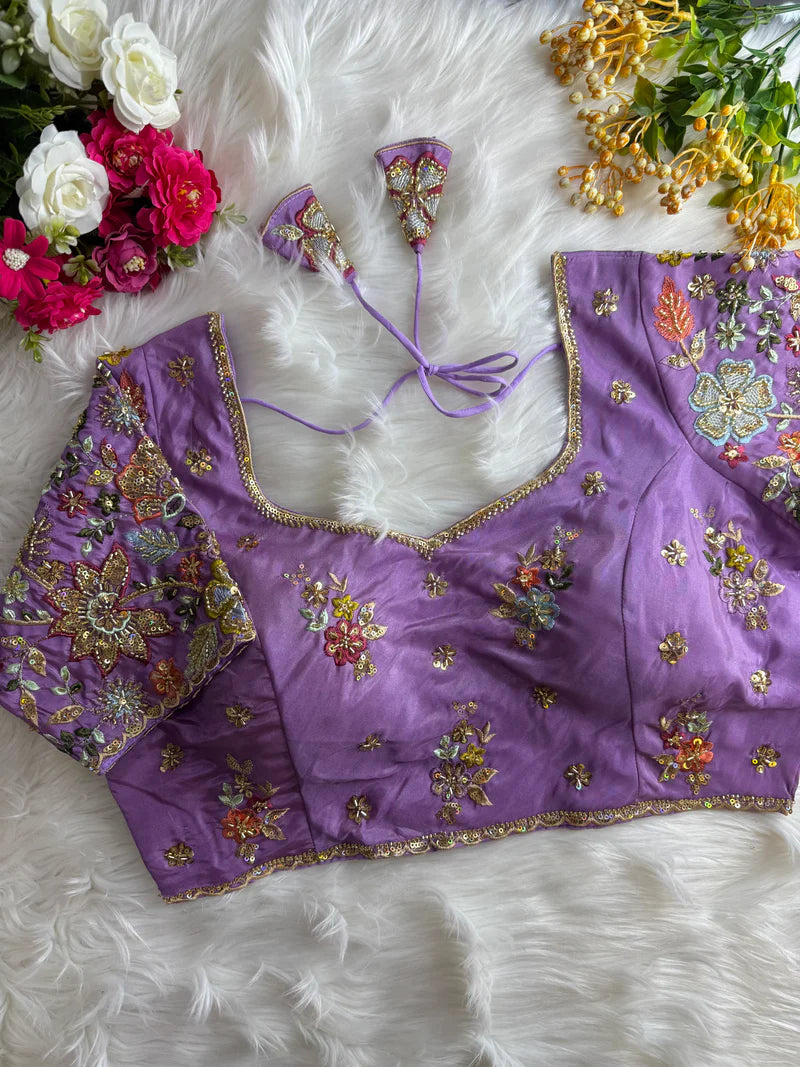 Pastel Shades Soft Silk Blouse With Hand Embroidery