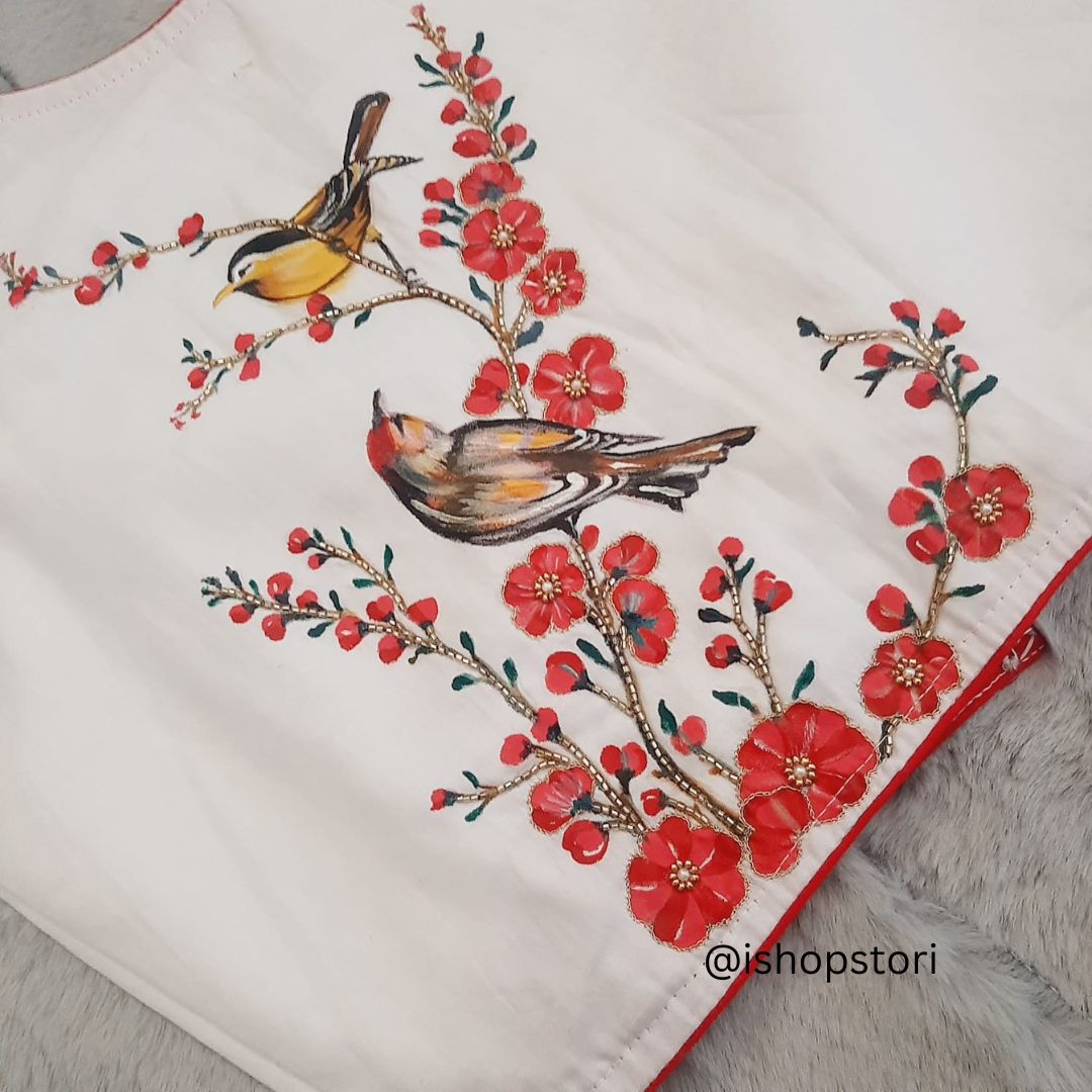 Hummingbird Handpainted Pichwai Designer Blouse