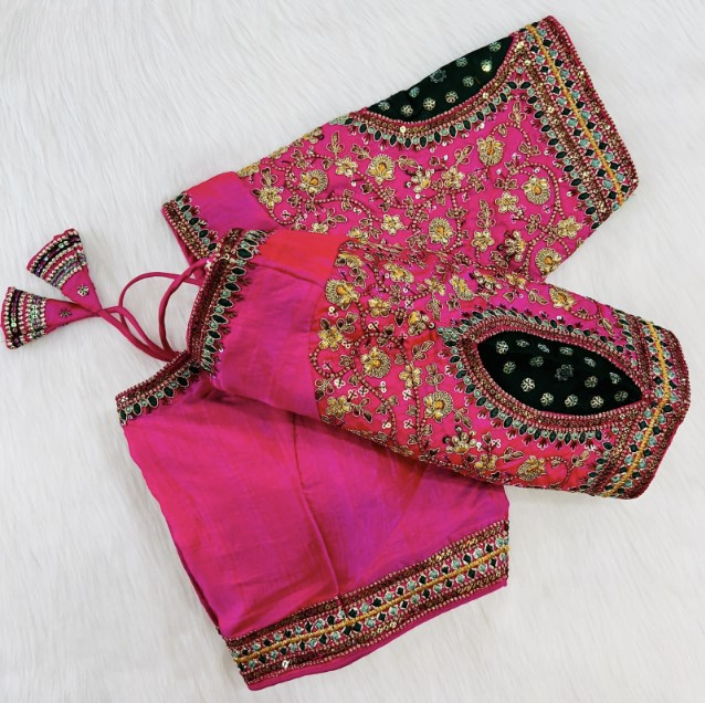Pink Silk Embroidered Blouse Online