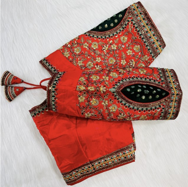 Red Silk Embroidered Blouse Online