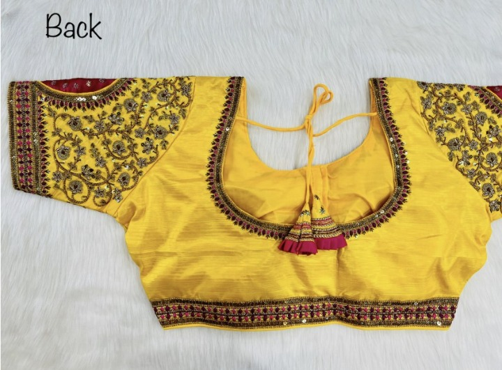 Yellow Silk Embroidered Blouse Online