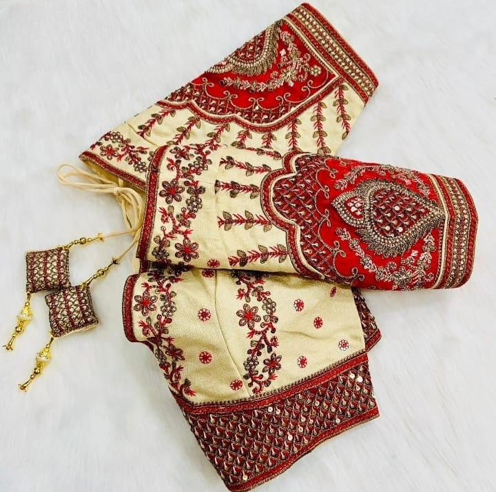 Cream Padmavati Heavy Embroidered Bridal Blouse