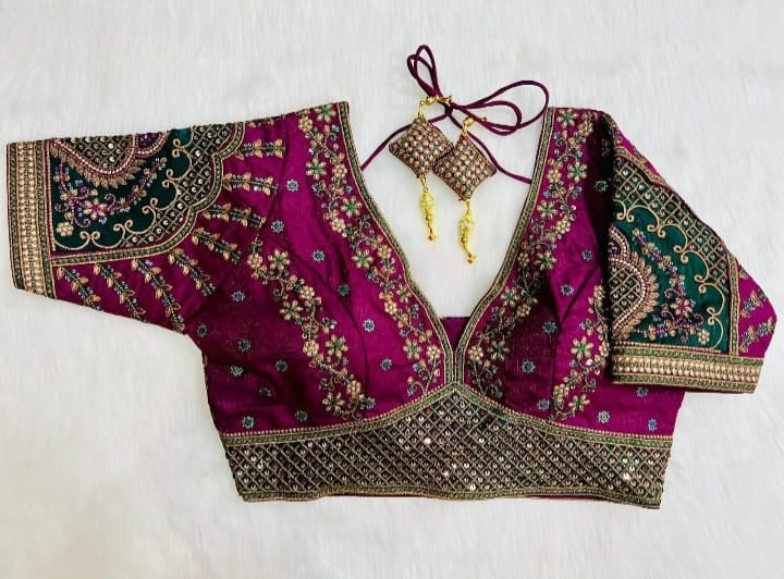 Wine Padmavati Heavy Embroidered Bridal Blouse