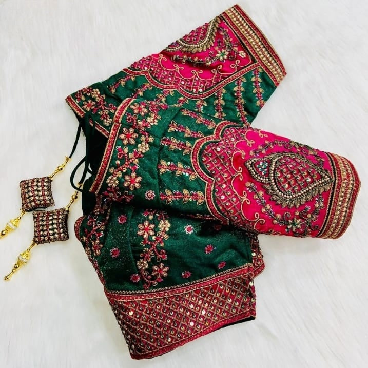 Green Padmavati Heavy Embroidered Bridal Blouse