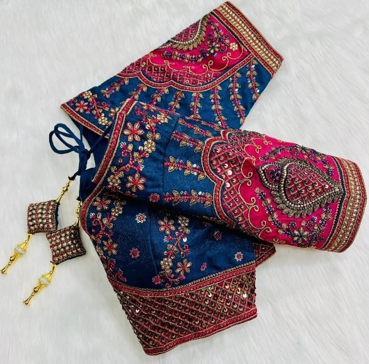 Blue Padmavati Heavy Embroidered Bridal Blouse