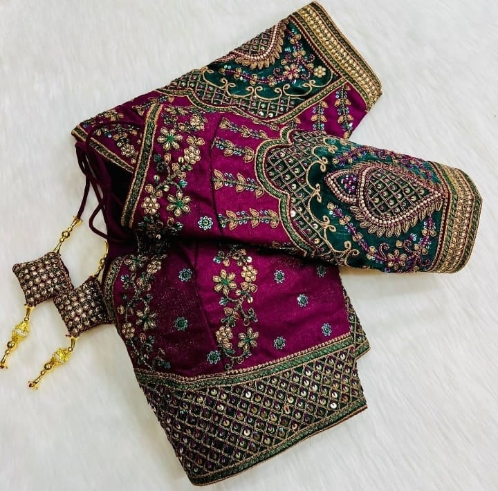 Wine Padmavati Heavy Embroidered Bridal Blouse