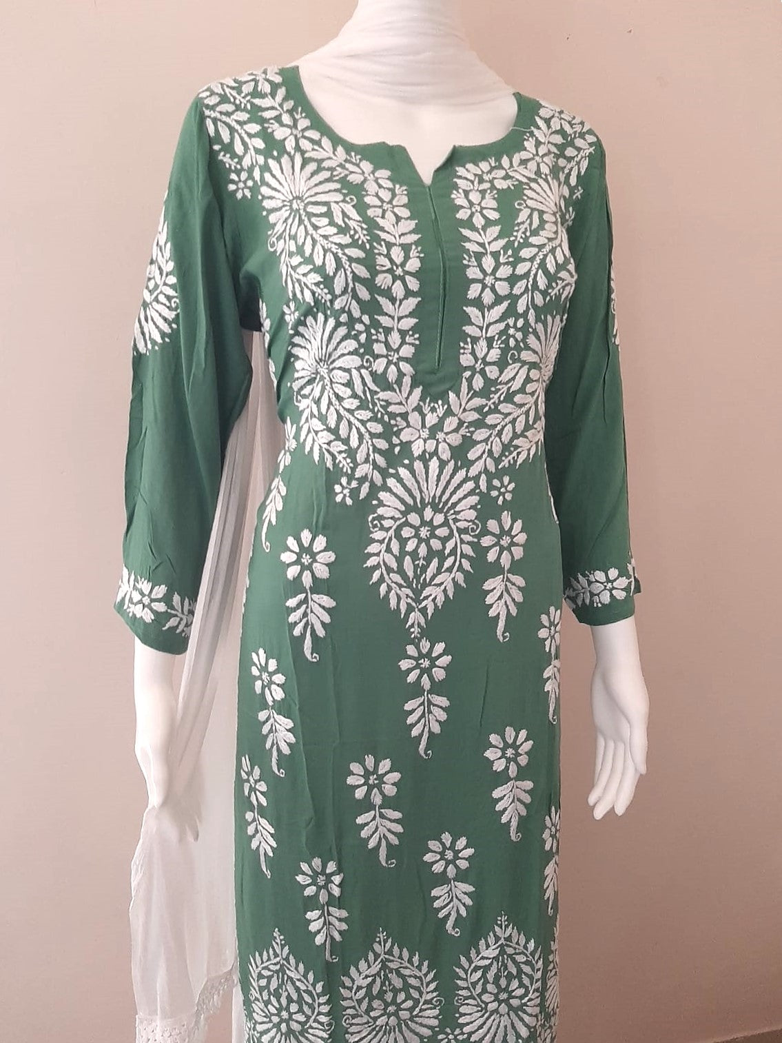 Kaaya Rama Green Modal Chikankari Kurti