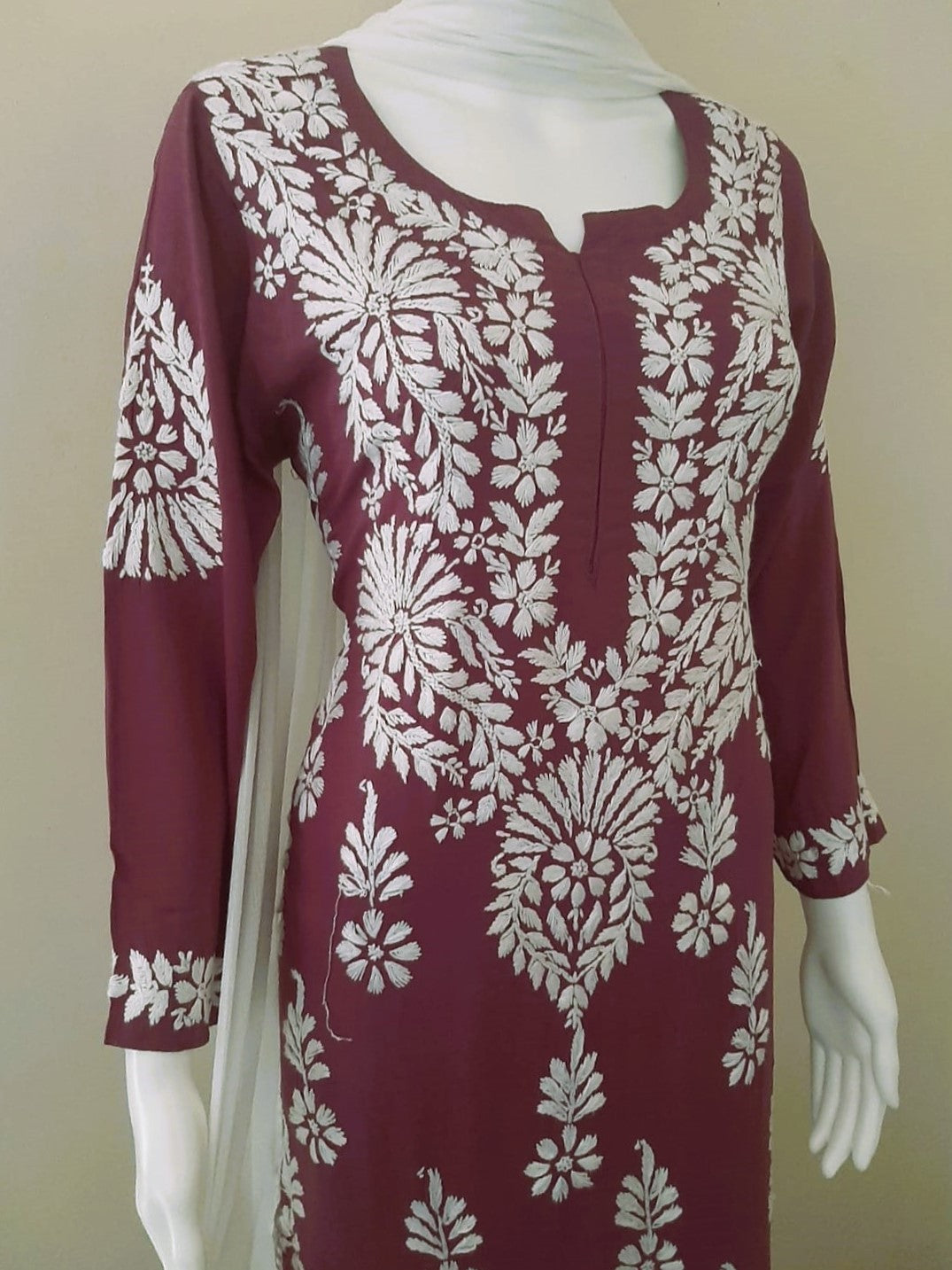 Kaaya Mauve Modal Chikankari Kurti