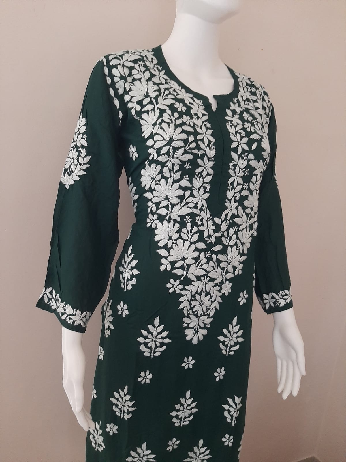 Kaaya Deep Green Modal Chikankari Kurti