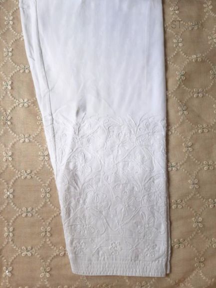 Machine Crafted White Chikankari Salwar -Plus Size