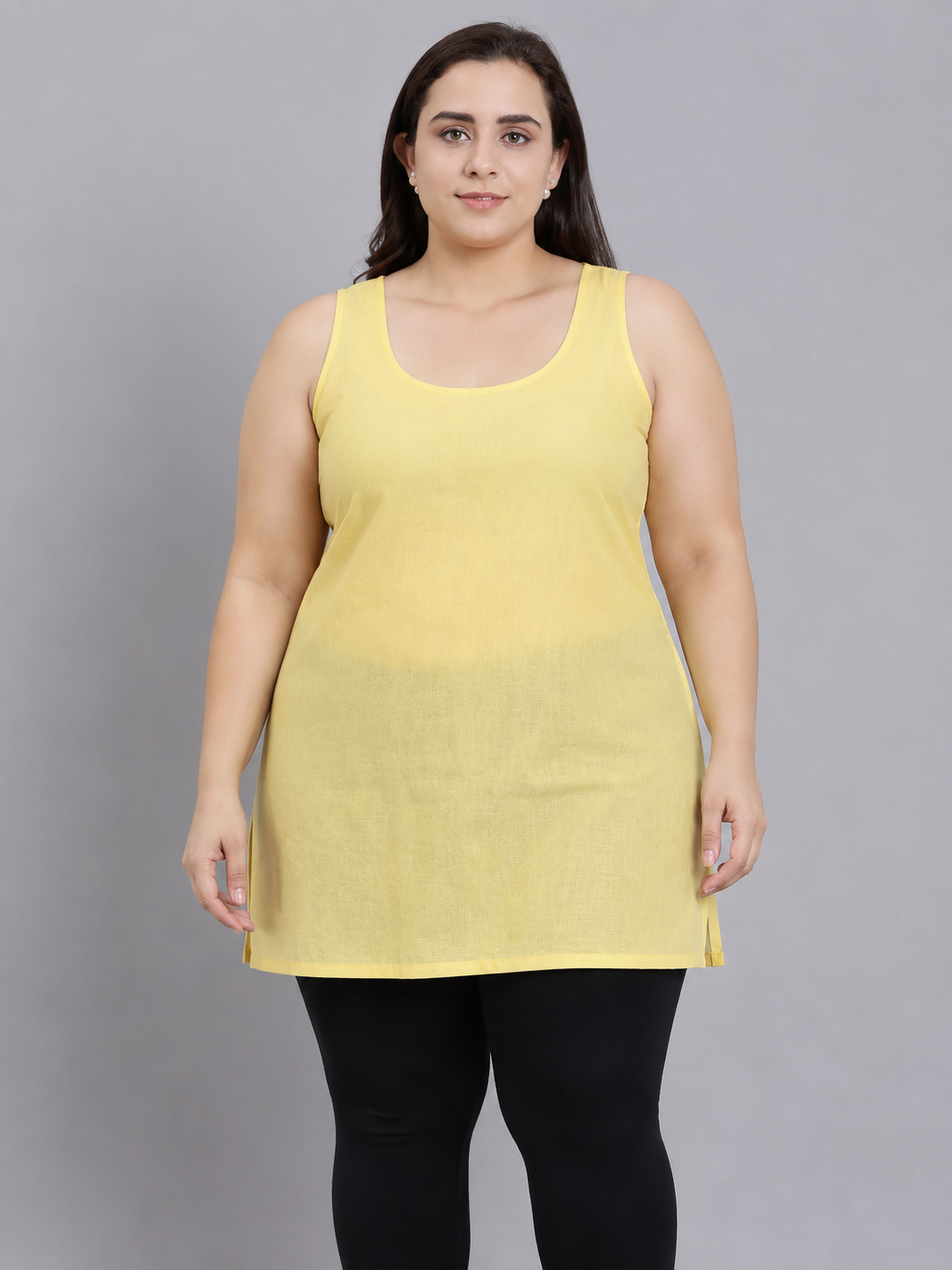 Pale Yellow Cotton Short Inner Slip Plus size